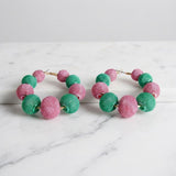 AKA Pink Green Mesh Ball Hypoallergenic Hoops