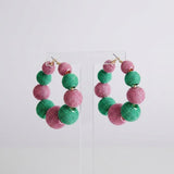 AKA Pink Green Mesh Ball Hypoallergenic Hoops