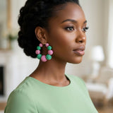 AKA Pink Green Mesh Ball Hypoallergenic Hoops