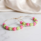 AKA Pink Green Stone Ball Hypoallergenic Hoops