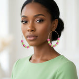 AKA Pink Green Stone Ball Hypoallergenic Hoops