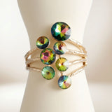 Round Pink Green Glass Crystal Cuff Bracelet