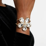 Gold Glass Crystal Daisy Flower Cuff Bracelet