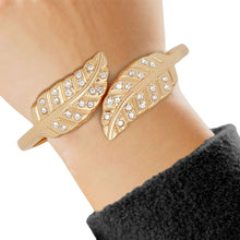 Cargar imagen en el visor de la galería, Cuff Polished Gold Rhinestone Wrap Leaf Bracelet
