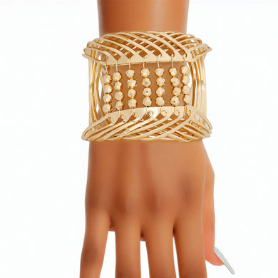 Bracelet Gold Beaded Metal Cuff for Women