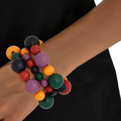Wood Bead 3 Pcs Multicolor Stretch Bracelet Set