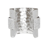 Cuff Wide Silver Opulent White Pearl Band Bracelet