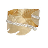 Cuff Gold Leaf Motif Shimmering Stone Bracelet