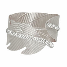 Load image into Gallery viewer, Cuff Silver Leaf Motif Shimmering Stone Bracelet
