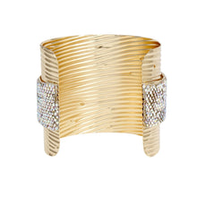 Cargar imagen en el visor de la galería, Cuff Gold Ribbed Aurbo Rhinestone Band Bracelet
