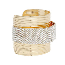 Cargar imagen en el visor de la galería, Cuff Gold Ribbed Clear Rhinestone Band Bracelet
