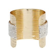 Cargar imagen en el visor de la galería, Cuff Gold Ribbed Clear Rhinestone Band Bracelet
