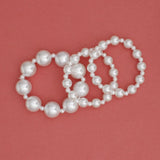 3 Pcs White Pearl Classic Coordinated Bracelet Set