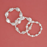 3 Pcs Natural White Faux Pearl Bracelet Set