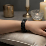 Cuff Baguette CZ 3 Row Black Memory Wire Bracelet
