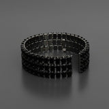 Cuff Baguette CZ 3 Row Black Memory Wire Bracelet