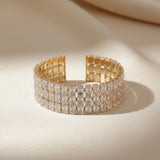 Cuff Baguette CZ 3 Row Gold Memory Wire Bracelet