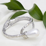 Cuff Teardrop White Pearl Silver Hinge Bracelet