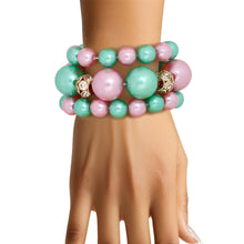 Cargar imagen en el visor de la galería, AKA Pink Green Pearl 3 Pcs Chunky Bracelet Set
