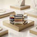 Multi Striped Dimensional Square Stretch Bracelet