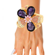 Load image into Gallery viewer, Purple Crystal Floral Leaf Cuff
