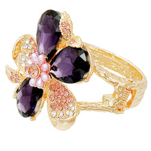 Load image into Gallery viewer, Purple Crystal Floral Leaf Cuff
