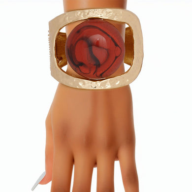 Cuff Red Round Swirl Resin Chunky Gold Bracelet