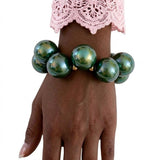 Olive Green Marble Bubble Ball Bead Bracelet