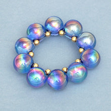 Cargar imagen en el visor de la galería, Bracelet Blue Iridescent Bubble Ball Bead Gold

