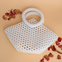 Cargar imagen en el visor de la galería, Top Handle Trapeze White Pearl Woven Handbag Bag
