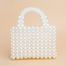 Cargar imagen en el visor de la galería, Top Handle Square Cream Pearl Woven Handmade Bag
