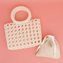 Cargar imagen en el visor de la galería, Top Handle Square Cream Pearl Woven Handbag
