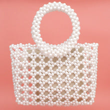 Cargar imagen en el visor de la galería, Top Handle Square White Pearl Woven Handbag
