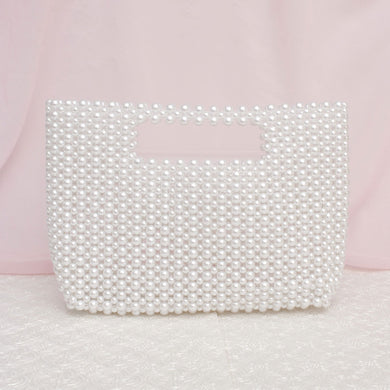 Clutch Vintage White Pearl Cut Out Handle Bag