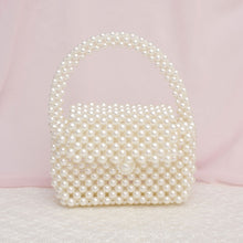 Cargar imagen en el visor de la galería, Top Handle Retro Luxe Cream Pearl Flap Handbag
