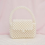 Top Handle Retro Luxe Cream Pearl Flap Handbag