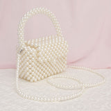 Top Handle Retro Luxe Cream Pearl Flap Handbag