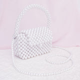 Top Handle Retro Luxe White Pearl Flap Handbag
