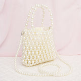 Top Handle Vintage Woven Cream Pearl Crossbody Bag