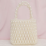 Top Handle Vintage Woven Cream Pearl Crossbody Bag