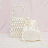 Top Handle Vintage Woven Cream Pearl Crossbody Bag