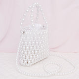 Top Handle Vintage Woven White Pearl Crossbody Bag