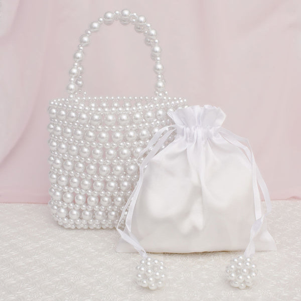 Top Handle Vintage Woven White Pearl Crossbody Bag
