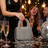 Top Handle Silver Bead Woven Mini Fringe Handbag