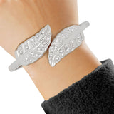 Cuff Polished Silver Rhinestone Wrap Leaf Bracelet