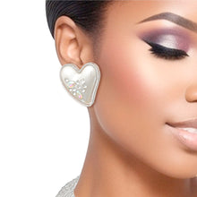 Load image into Gallery viewer, Silver Pearl Heart Studs
