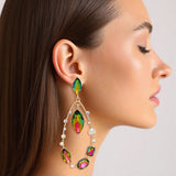 Teardrop Green Mix Marquise Crystal Dangle Earrings