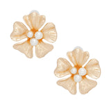 Studs Graceful Gold and Pearl Flower Earrings