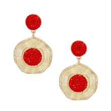 Cargar imagen en el visor de la galería, Drop Glam Red Stone Gold Round Earrings
