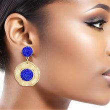 Cargar imagen en el visor de la galería, Drop Glam Royal Blue Stone Gold Round Earrings

